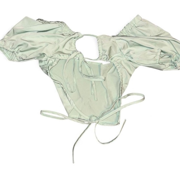 Light Green Puff Sleeve Crop Top - Picture 4 of 5